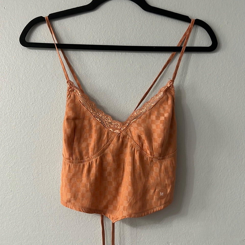 Pacsun orange tank top | lace up | lace trim | size medium | new with tags